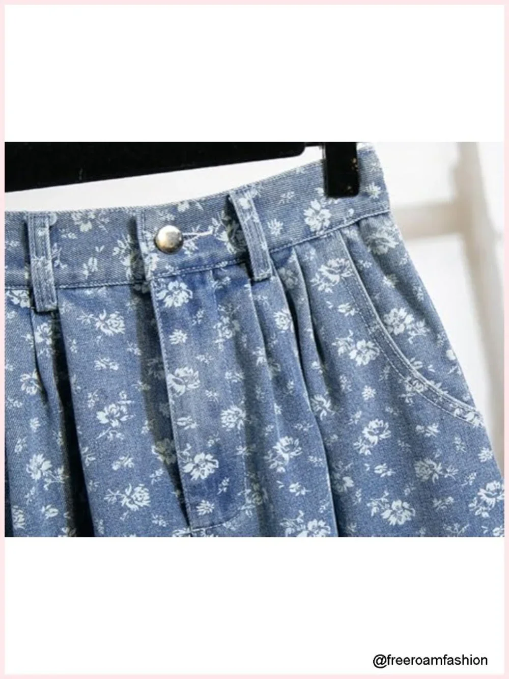 Vintage Floral Print Denim Skirt High Elastic Waist A-Line Midi Long with